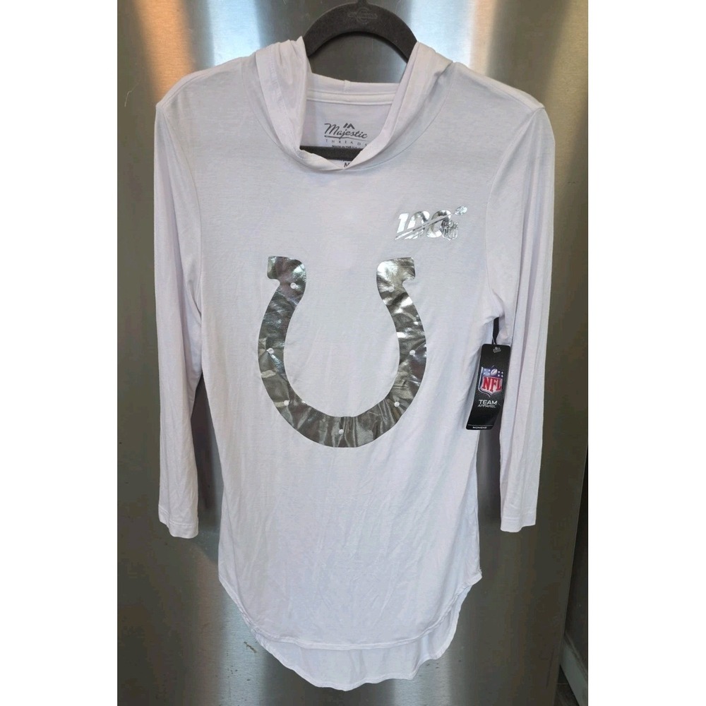 Indianapolis Colts‎ Majestic Womens M Hooded Tunic "100" White w/ Silver Logo